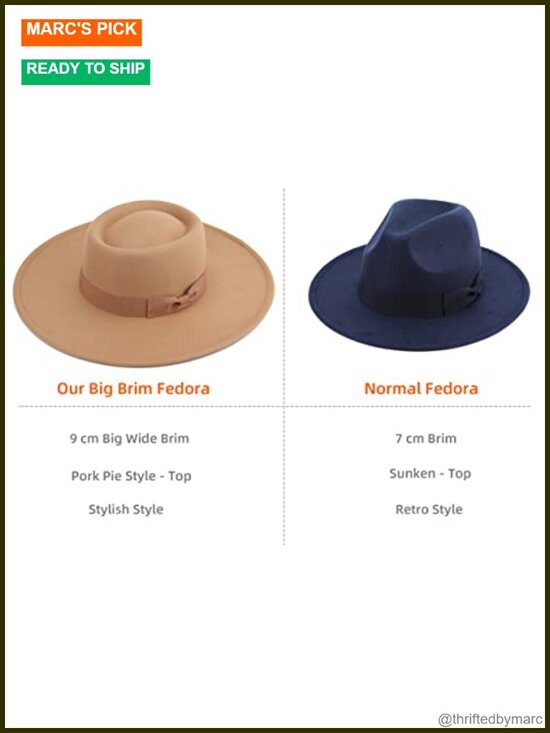 Large Wide Brim Fedora Hat 65% Polyester 35% Wool Adjustable